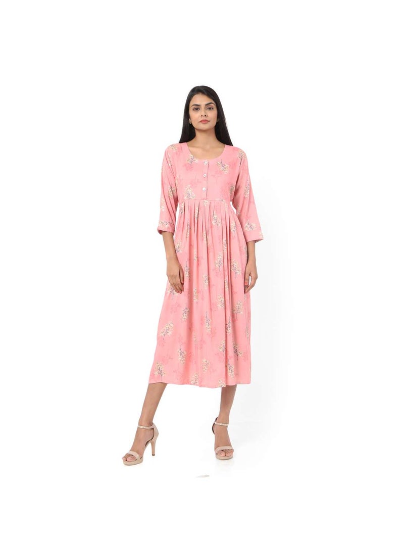 HANA & SARA SHORT PINK COLOUR STYLISH HIGH QUALITY PRINTED WITH FRONT BUTTONED STYLED ARABIC KAFTAN JALABIYA DRESS  - Image 1