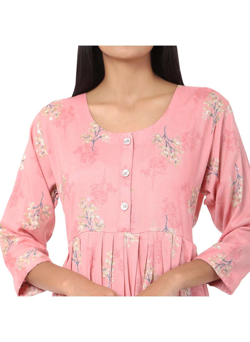 HANA & SARA SHORT PINK COLOUR STYLISH HIGH QUALITY PRINTED WITH FRONT BUTTONED STYLED ARABIC KAFTAN JALABIYA DRESS  - Image 3