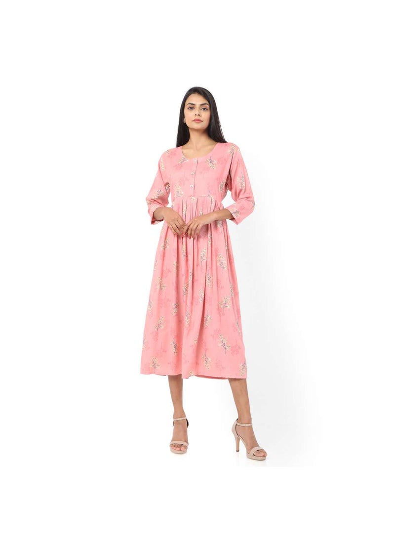 HANA & SARA SHORT PINK COLOUR STYLISH HIGH QUALITY PRINTED WITH FRONT BUTTONED STYLED ARABIC KAFTAN JALABIYA DRESS  - Image 4
