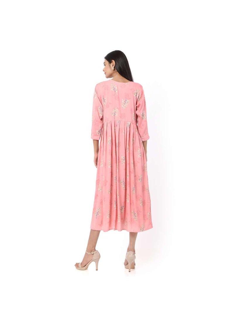 HANA & SARA SHORT PINK COLOUR STYLISH HIGH QUALITY PRINTED WITH FRONT BUTTONED STYLED ARABIC KAFTAN JALABIYA DRESS  - Image 2