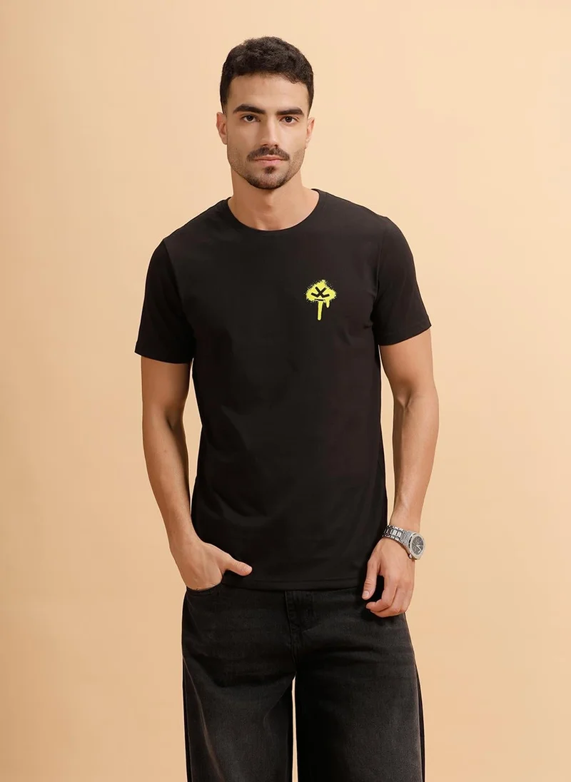 Wrogn Sprayed Logo Printed T-Shirt | Black