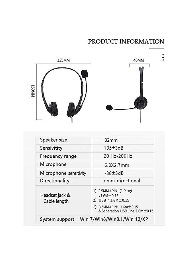 Gecomo Microphone & Noise Cancelling Headphones, Wired Headphones with Microphone, for Office Meetings Chat Call Centers Comfortable Over-Ear Headphones - Image 2