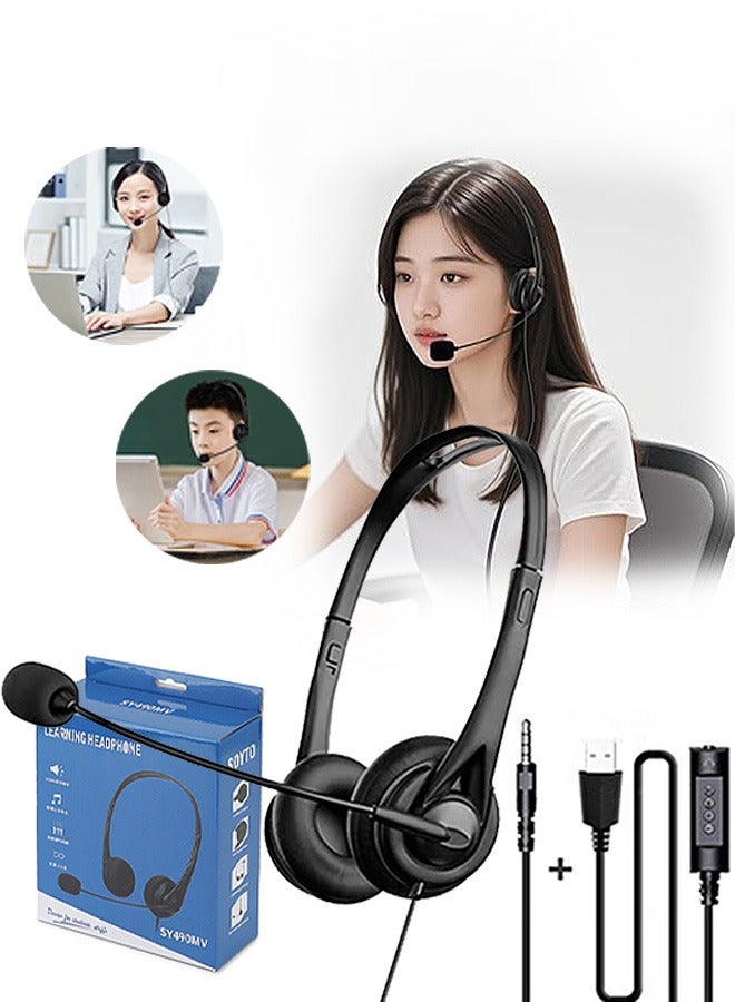 Gecomo Microphone & Noise Cancelling Headphones, Wired Headphones with Microphone, for Office Meetings Chat Call Centers Comfortable Over-Ear Headphones - Image 1