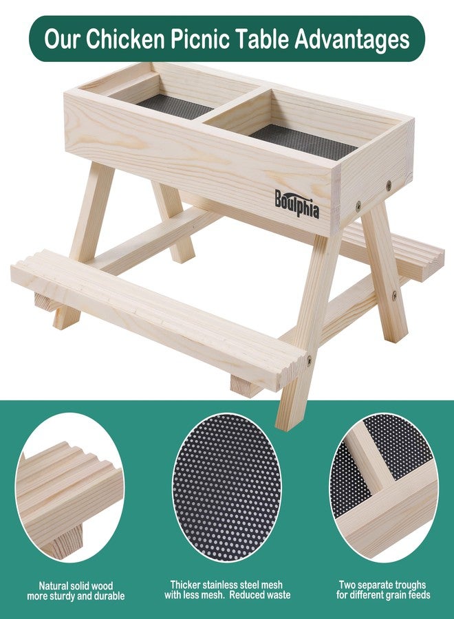 Boulphia Wooden Chicken Picnic Table DIY Chicken Feeder Kit with Mesh Bottom, No Waste, Includes Waterer - Image 3
