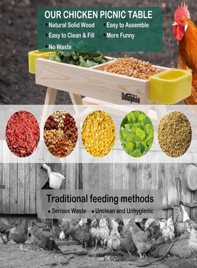 Boulphia Wooden Chicken Picnic Table DIY Chicken Feeder Kit with Mesh Bottom, No Waste, Includes Waterer - Image 2