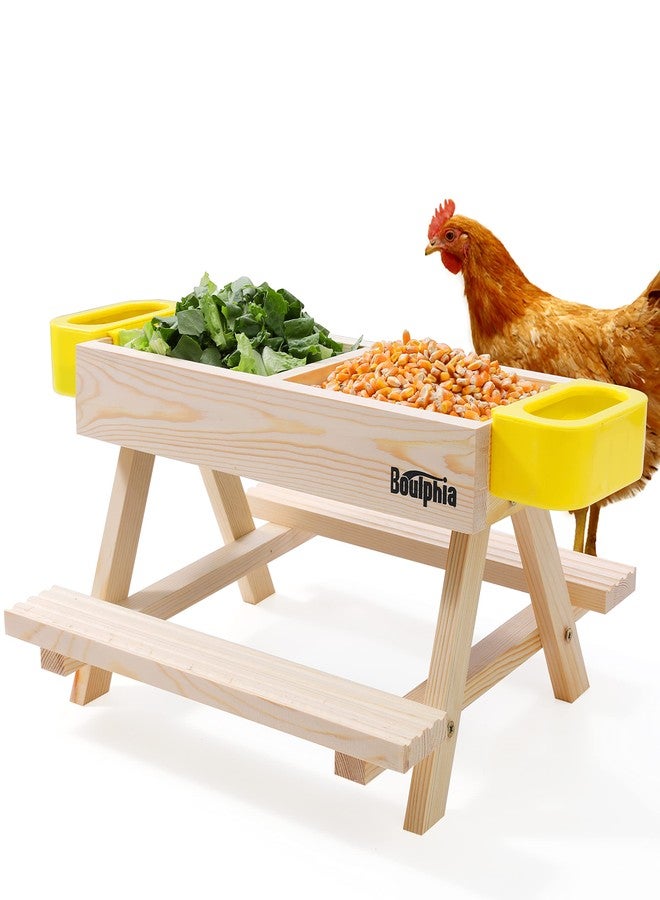 Boulphia Wooden Chicken Picnic Table DIY Chicken Feeder Kit with Mesh Bottom, No Waste, Includes Waterer - Image 1