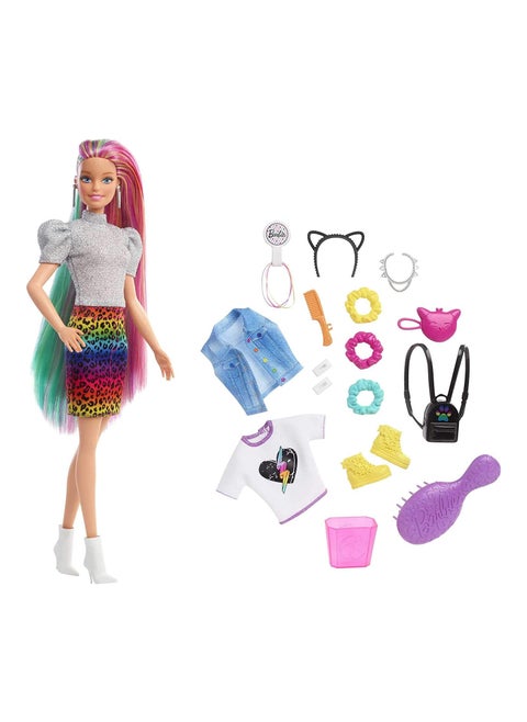 Leopard Rainbow Hair Doll Skirt