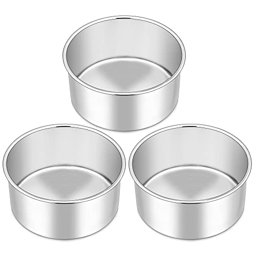 Herogo 6 Inch Cake Tin Round Cake Tins Set of 3 Stainless Steel Deep Baking Cake Pan for Birthday Wedding Christmas Layer Desserts One Piece Design  Mirror Finish Dishwasher Safe