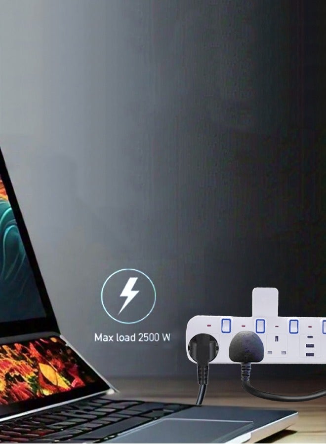 مقبس تمديد متعدد المقابس بثلاثة اتجاهات، موسع منفذ كهربائي ثلاثي الاتجاهات مع منفذي USB 1PD من النوع C، شاحن حائط، محول قابس عالمي، محطة شحن للمنزل والمكتب والمطبخ، مفتاح فردي، مقبس تمديد عالي التحم - Image 4