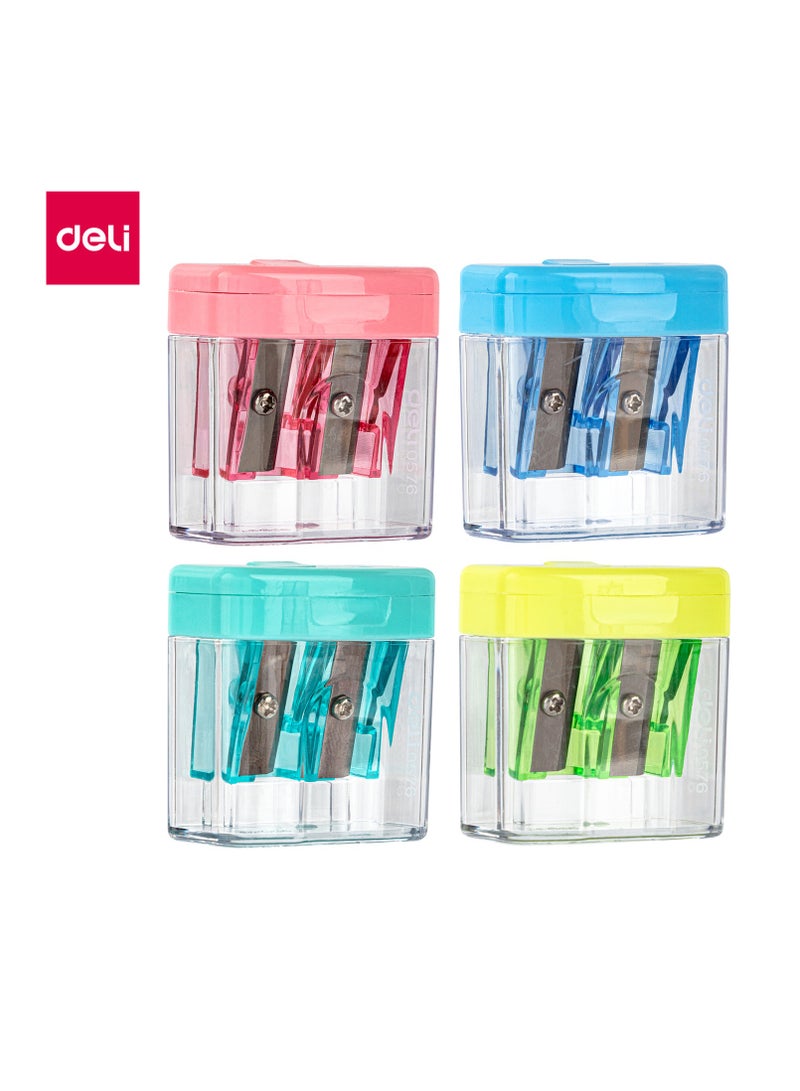 ديلي مبراة أقلام رصاص E0576 بفتحتين مع علبة - مقاسات قياسية وكبيرة، تصميم شفاف - Image 1