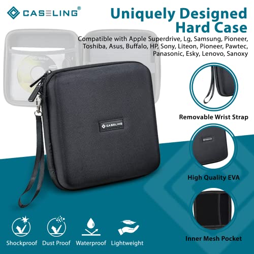 Caseling Hard Case - 7.2"x7.2"x2.2" - for External USB, DVD, CD, Blu-ray Rewriter/Writer and Optical Drives - Portable Carrying Travel Storage Case - EVA ProtectionBlack - Image 4