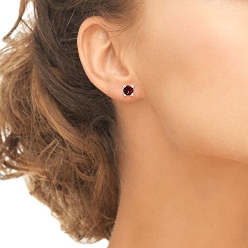 GemStar USA Sterling Silver Dark Red Studded Solitaire Stud Earrings Made with European Crystals - Image 4
