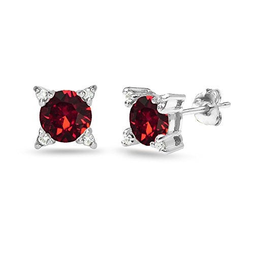 GemStar USA Sterling Silver Dark Red Studded Solitaire Stud Earrings Made with European Crystals - Image 5