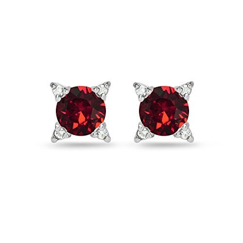 GemStar USA Sterling Silver Dark Red Studded Solitaire Stud Earrings Made with European Crystals - Image 2