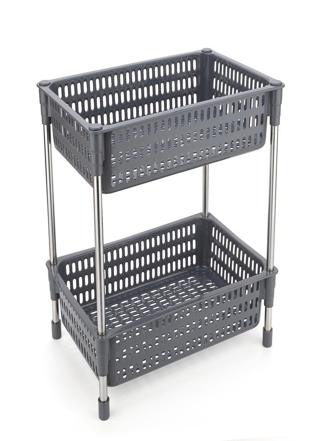 SHRUTI Plastic-Stainless Steel Fruit & Vegetable 4 Stand Kitchen Trolley | Fruit Basket | Vegetable Basket | Onion Potato aloo pyaz Rack for Kitchen (2 Layer) (Grey) - Image 1