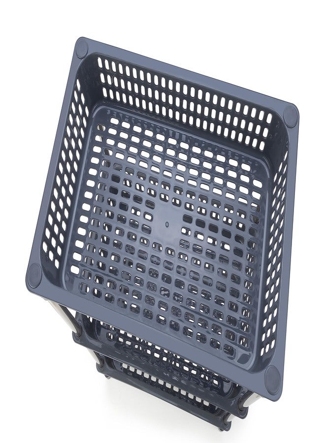 SHRUTI Plastic-Stainless Steel Fruit & Vegetable 4 Stand Kitchen Trolley | Fruit Basket | Vegetable Basket | Onion Potato aloo pyaz Rack for Kitchen (2 Layer) (Grey) - Image 3