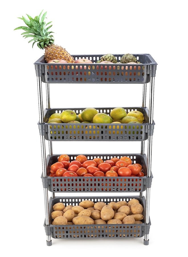 SHRUTI Plastic-Stainless Steel Fruit & Vegetable 4 Stand Kitchen Trolley | Fruit Basket | Vegetable Basket | Onion Potato aloo pyaz Rack for Kitchen (2 Layer) (Grey) - Image 5