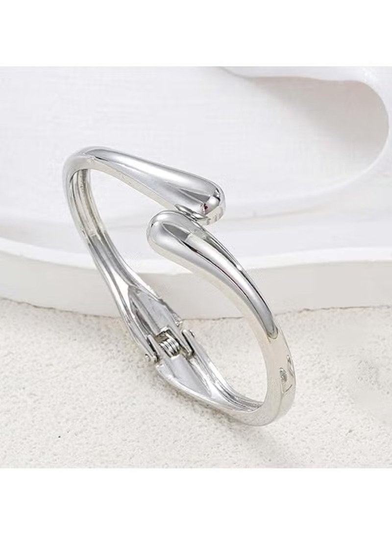 Huitich Irregular Wave Cuff Bracelet – Fluid Design in Silver Tone colour  - Image 2