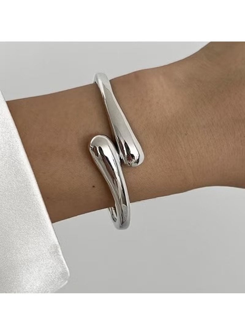 Huitich Irregular Wave Cuff Bracelet – Fluid Design in Silver Tone colour  - Image 4