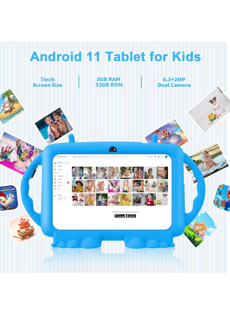 Kids Tablet, 7-inch Android 11 Tablet for Kids, 2GB + 32GB, Toddler Tablet with Bluetooth, WiFi, Parental Control, Dual Camera, GMS, Shockproof Case, Kids App Pre-Installed (Blue) - Image 3