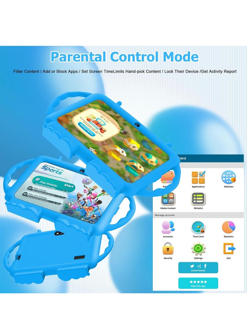 Kids Tablet, 7-inch Android 11 Tablet for Kids, 2GB + 32GB, Toddler Tablet with Bluetooth, WiFi, Parental Control, Dual Camera, GMS, Shockproof Case, Kids App Pre-Installed (Blue) - Image 4