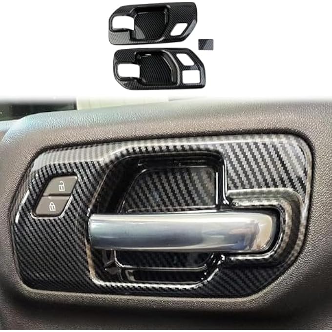 rayihni Compatible for Chevy Silverado GMC Sierra 1500 2500 3500 HD Front Door 2020 2021 2022 2023 2024 2025 Accessories Carbon Fiber Inner Door Handle Bowl Cover Trim - Image 1