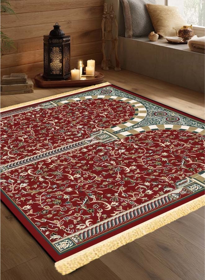 Premium Velvet Cotton Felt Multi-Person Prayer Mat - Extra Thick Islamic Sajada for Family & Group Prayer - Image 2