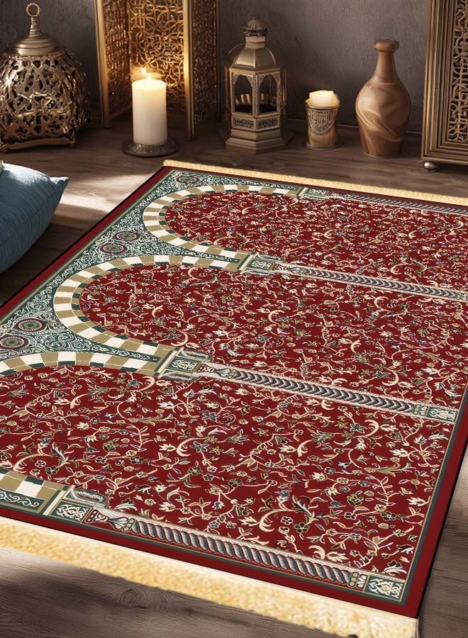 Premium Velvet Cotton Felt Multi-Person Prayer Mat - Extra Thick Islamic Sajada for Family & Group Prayer - Image 1