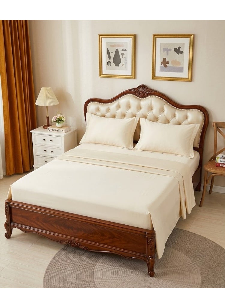 Elegant Hotel-Style Solid Flat Bed Sheet Set - 90 GSM Soft Fabric with 300 TC Feel in Elegant Cream, Includes 2 Pillowcases - Image 1