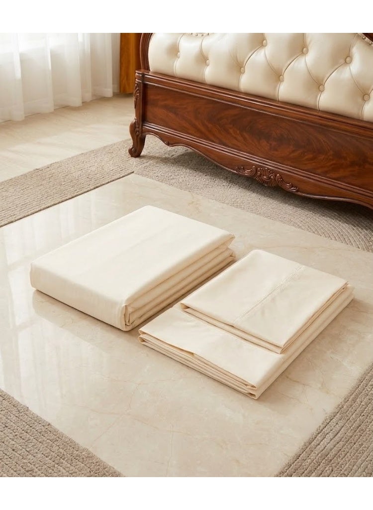 Elegant Hotel-Style Solid Flat Bed Sheet Set - 90 GSM Soft Fabric with 300 TC Feel in Elegant Cream, Includes 2 Pillowcases - Image 4
