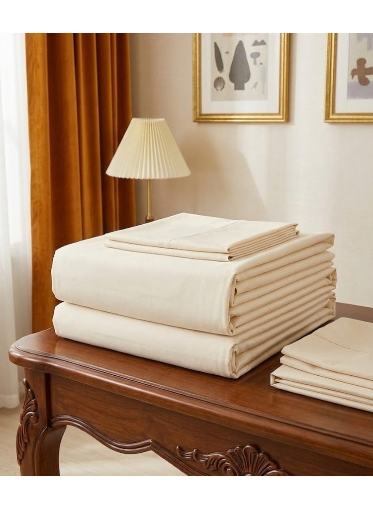 Elegant Hotel-Style Solid Flat Bed Sheet Set - 90 GSM Soft Fabric with 300 TC Feel in Elegant Cream, Includes 2 Pillowcases - Image 2