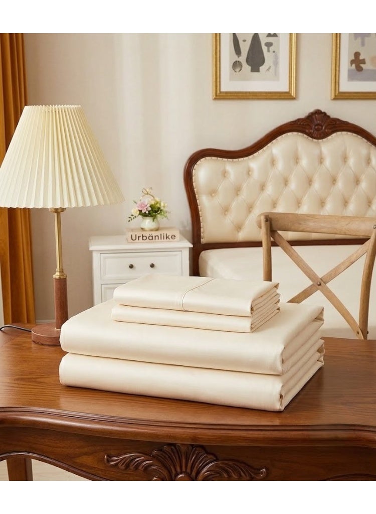 Elegant Hotel-Style Solid Flat Bed Sheet Set - 90 GSM Soft Fabric with 300 TC Feel in Elegant Cream, Includes 2 Pillowcases - Image 3