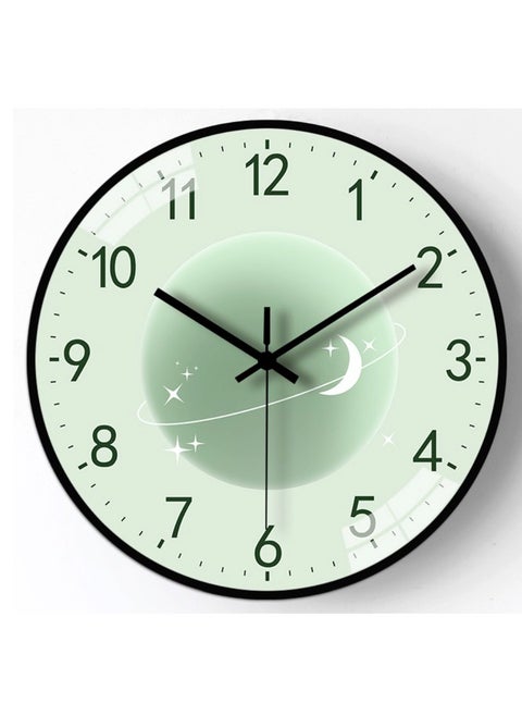 Fruit color series planet clock face creative wall clock 30CM - Hami melon green planet dial, black frame mute movement, high transparent glass