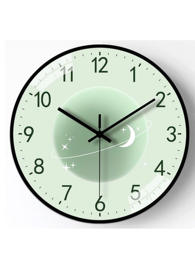 Generic - Fruit color series planet clock face creative wall clock 30CM - Hami melon green planet dial, black frame mute movement, high transparent glass - Image 1