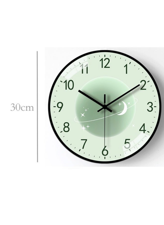 Generic - Fruit color series planet clock face creative wall clock 30CM - Hami melon green planet dial, black frame mute movement, high transparent glass - Image 1