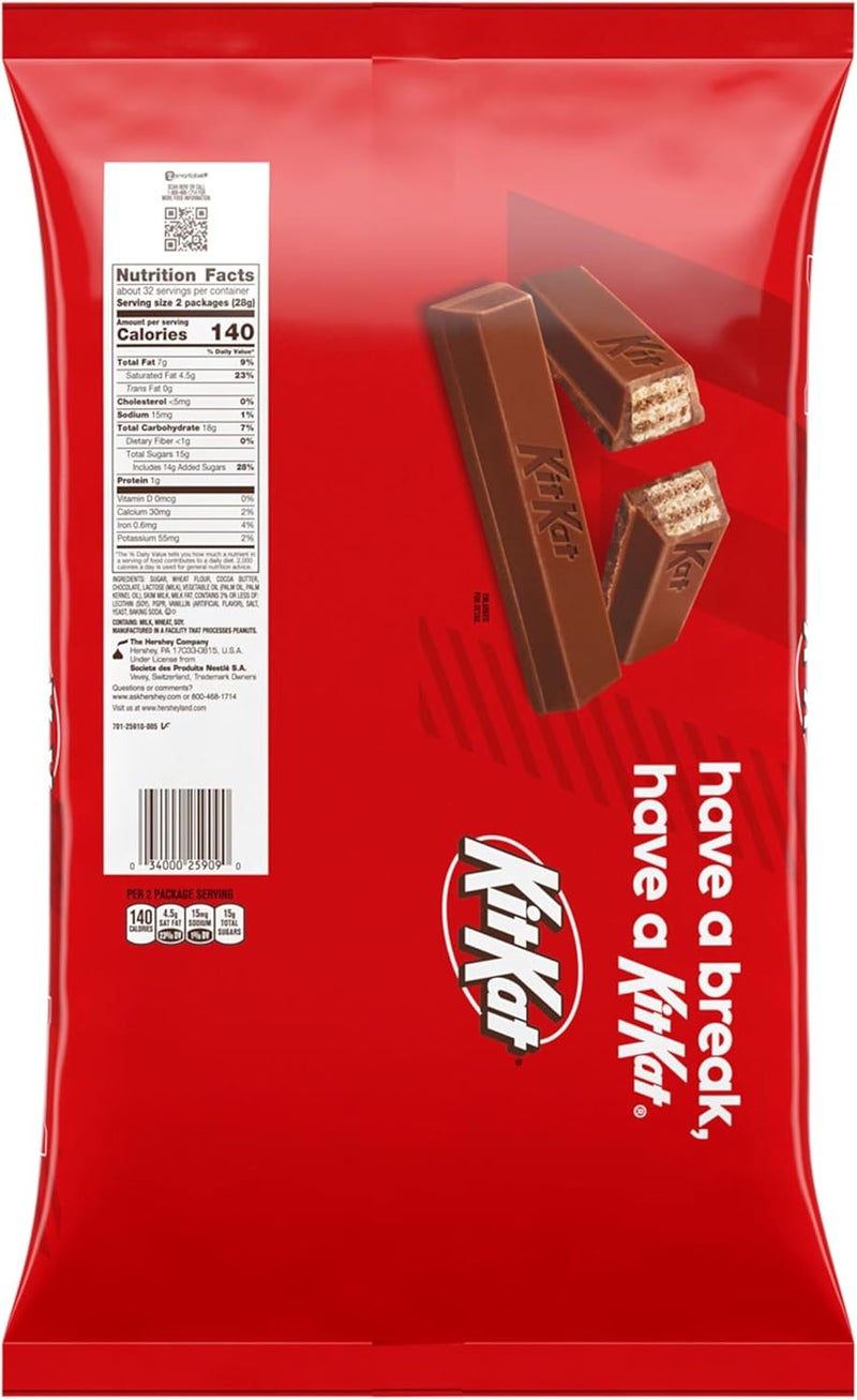 KitKat KIT KAT Milk Chocolate Snack Size Wafer Candy Bars, 32 oz Bulk Bag - Image 2