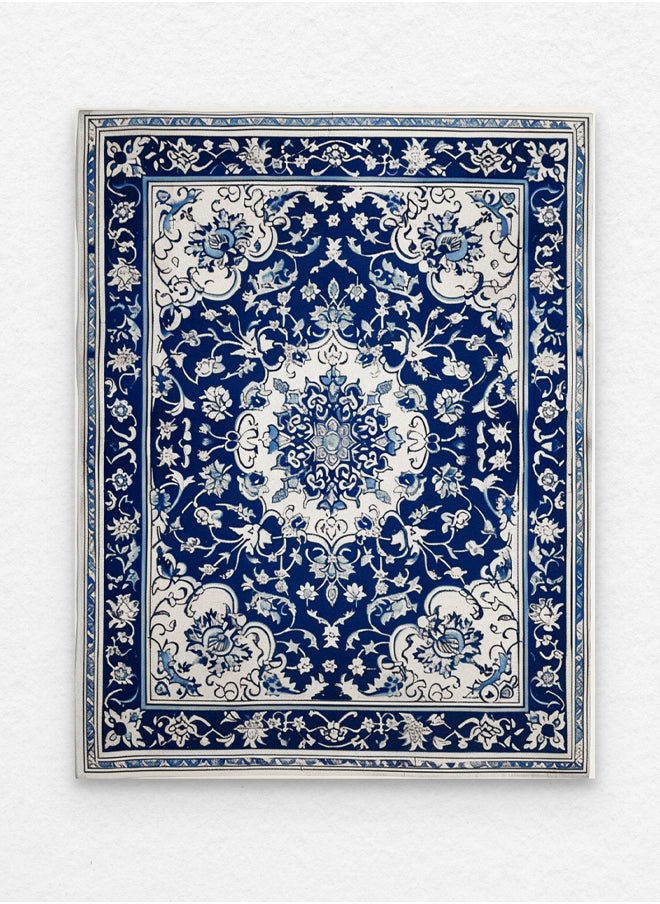 Art Decor - Art Decor Navy Blue Persian Carpet Art Print Blue and White with Matboard Wall Art Framed Fine Art Wall Décor for Living Room Dining Room Bedroom Hallways Gifting - Image 1