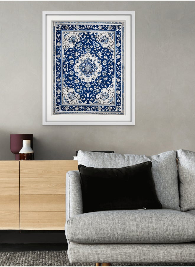 Art Decor - Art Decor Navy Blue Persian Carpet Art Print Blue and White with Matboard Wall Art Framed Fine Art Wall Décor for Living Room Dining Room Bedroom Hallways Gifting - Image 1