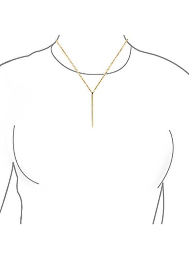 NIBEMINENT - Gold Plated Long Vertical Bar Layering Pendant Necklace - Image 1