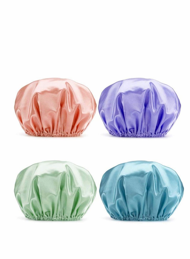 4 Pack Shower Cap, Luxury Cap Waterproof  Double Layer Reusable Bath for Women Spa, Hair Salon, Home Hotel Travel Use - Image 1