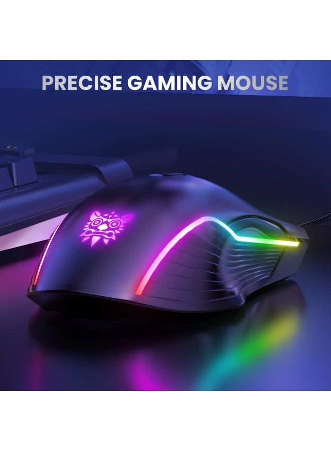 onikuma CW905 RGB Gaming Mouse – 6400 DPI – 7 Programable Buttons Black - Image 3