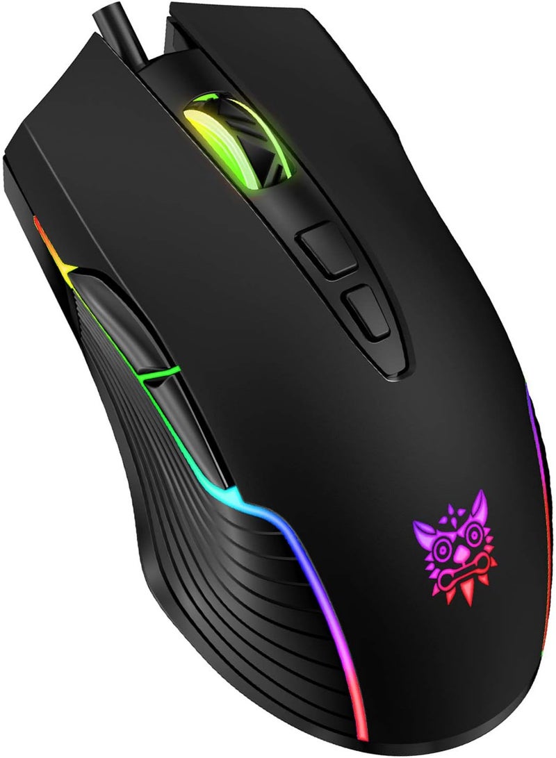 onikuma CW905 RGB Gaming Mouse – 6400 DPI – 7 Programable Buttons Black - Image 2
