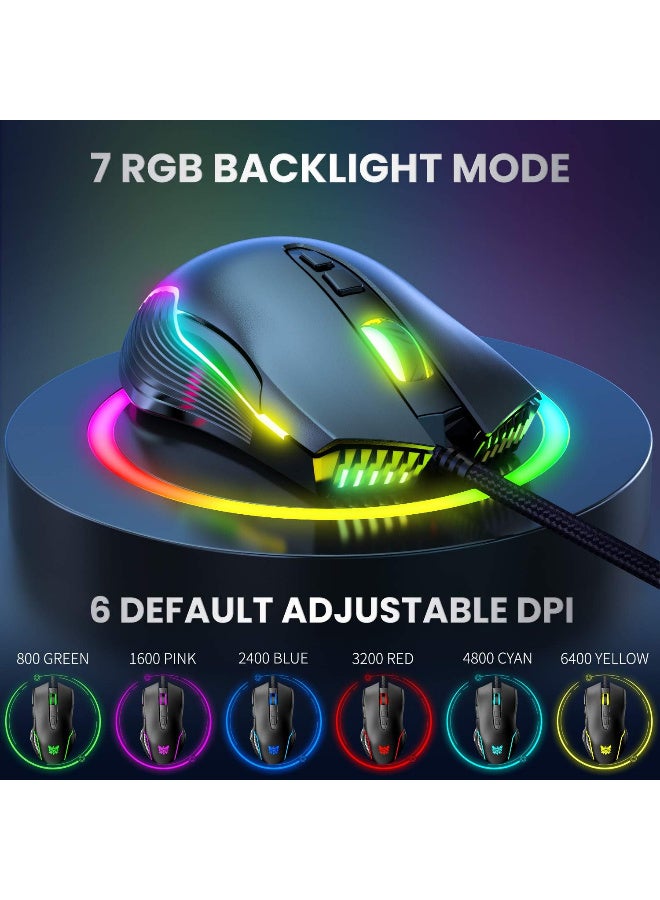 onikuma CW905 RGB Gaming Mouse – 6400 DPI – 7 Programable Buttons Black - Image 4