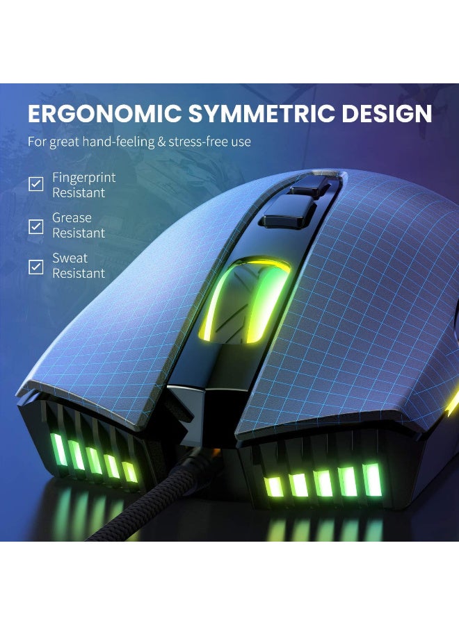 onikuma CW905 RGB Gaming Mouse – 6400 DPI – 7 Programable Buttons Black - Image 5