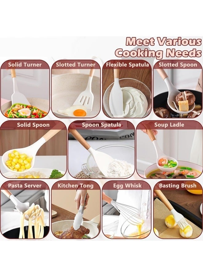 مجموعة أدوات طبخ غير لاصقة مكونة من 19 قطعة من أدوات المطبخ وأدوات الطبخ المصنوعة من السيليكون مع سكاكين من الفولاذ المقاوم للصدأ وأدوات الطبخ المصنوعة من السيليكون مع حامل (أبيض) - Image 4