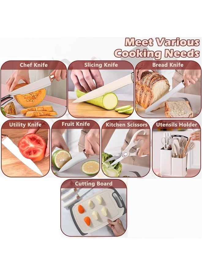 مجموعة أدوات طبخ غير لاصقة مكونة من 19 قطعة من أدوات المطبخ وأدوات الطبخ المصنوعة من السيليكون مع سكاكين من الفولاذ المقاوم للصدأ وأدوات الطبخ المصنوعة من السيليكون مع حامل (أبيض) - Image 5