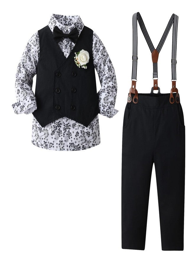 Boarnseorl Baby Boys Pants Sets,Infant Shirt+Pants+Bow Tie+Vest+Suspenders+Boutonniere,Toddler Little Kids Wedding Outfits,12-18M - Image 1