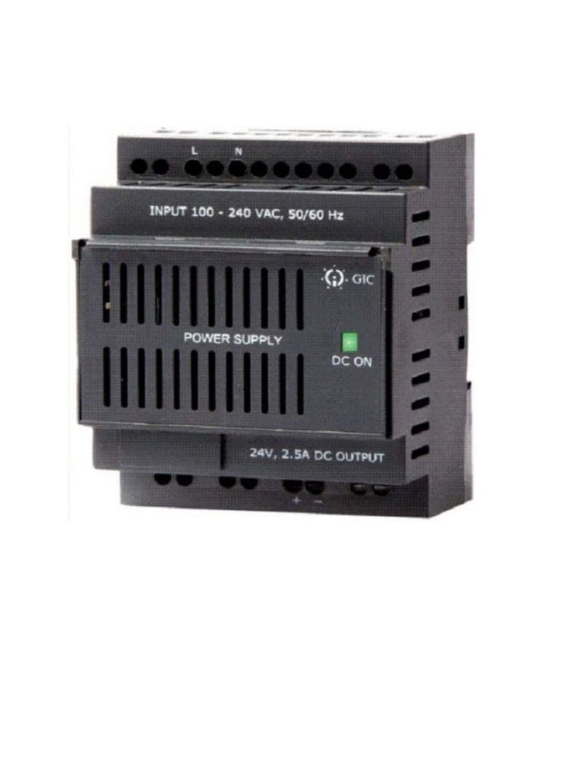 GIC Din Rail DB Mounted 100-240V to 24V DC 2.5A Single Output Switched Mode Power Supply Converter - Made in India  - Image 1