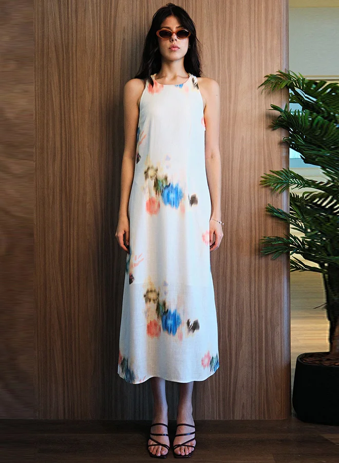 فيرجيو VIRGIO Linen Maxi Dress With Criss-Cross Back