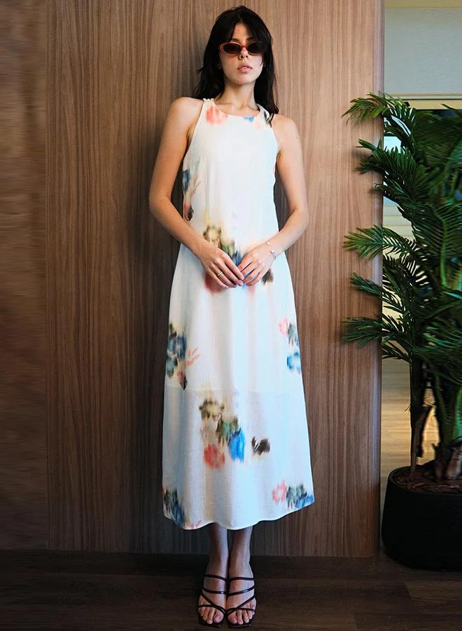 فيرجيو VIRGIO Linen Maxi Dress With Criss-Cross Back